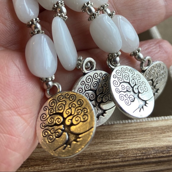 Double string layered Opals sterling silver statement long necklace - Picture 9 of 11